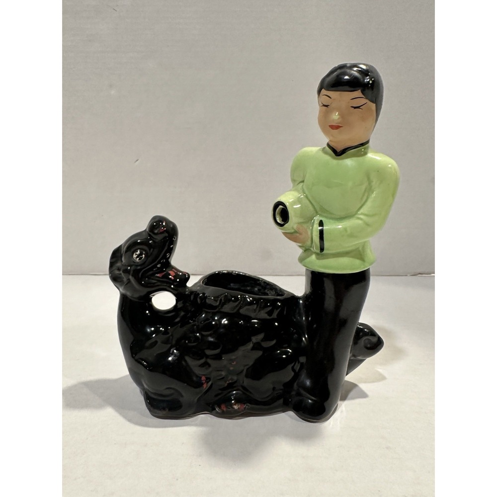 Le Bow Of California Ceramic Planter Black Green Green With Black Dragon